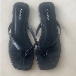 Calvin Klein Black Croc-Embossed Sandals